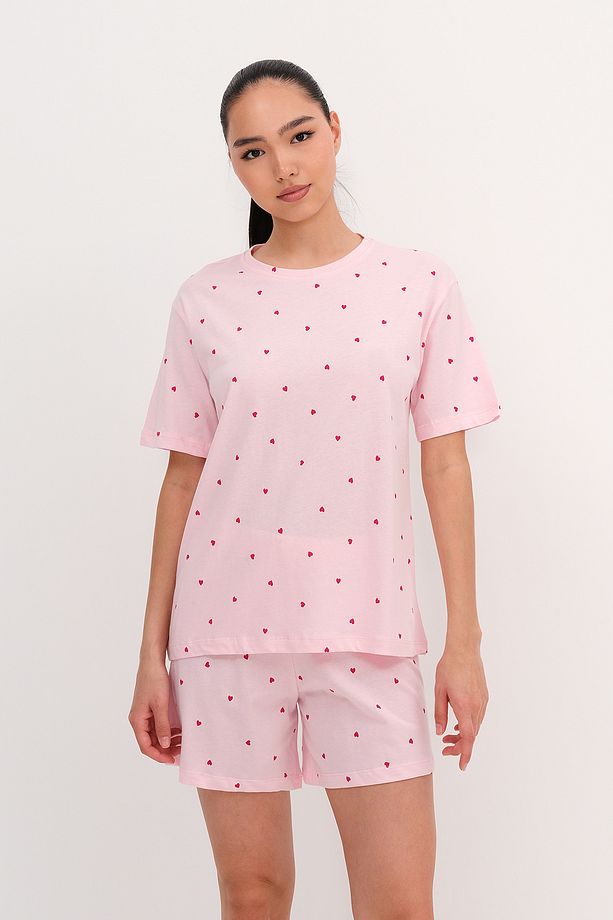 Kalp Desenli Şortlu Pijama Takımı Ş119 - 1