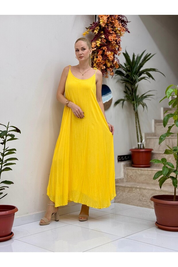 VL11199 Askılı Düz Vual Elbise Sarı - 4