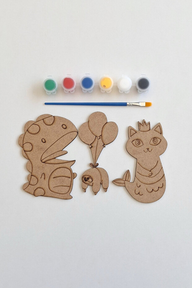 3 Piece Wooden Painting and Activity Set for Kids - with Brush and Acrylic Paint Gift