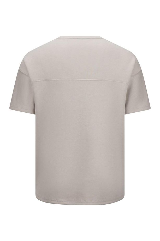 Bej Regular Fit Bisiklet Yaka Oversize Tişört - 2
