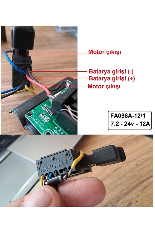 Elektronik Hız Kontrol Tetik Dc Motor Şarjlı Matkap Tetiği Sağ Sol Dönme Anahtarlı Fa088a 7.2-24v 2a - 7