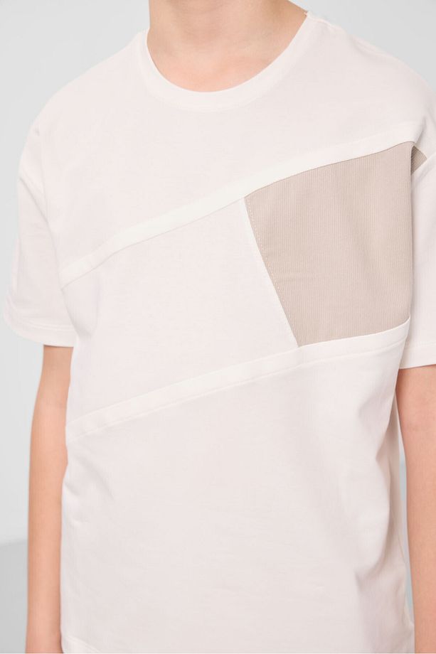 Ekru-taş Pamuklu Oversize Fit Dokuma Hafif Esnek Chino Erkek Çocuk Şort Takım - 11275 - 7