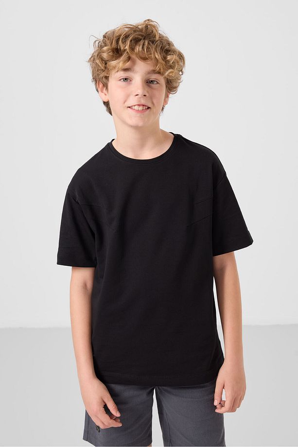 Siyah-Gri Pamuklu Oversize Fit Dokuma Hafif Esnek Chino Erkek Çocuk Şort Takım - 11277 - 6