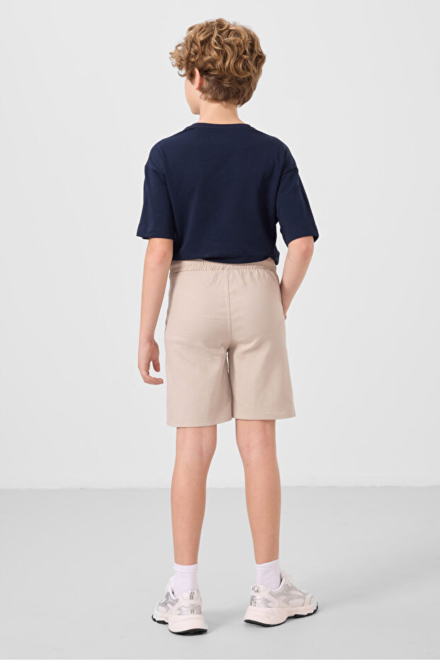 Lacivert-Taş Pamuklu Oversize Fit Dokuma Hafif Esnek Chino Erkek Çocuk Şort Takım - 11279 - 8