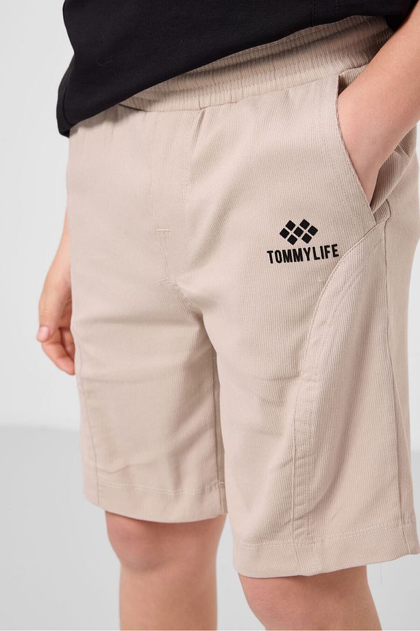 Siyah-Taş Pamuklu Oversize Fit Dokuma Hafif Esnek Chino Erkek Çocuk Şort Takım - 11276 - 4