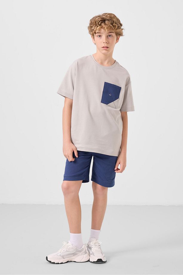 Taş-Parlament Pamuklu Oversize Fit Dokuma Hafif Esnek Chino Erkek Çocuk Şort Takım - 11278 - 1
