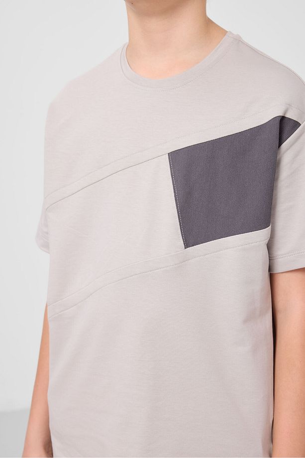 Taş-Antrasit Pamuklu Oversize Fit Dokuma Hafif Esnek Chino Erkek Çocuk Şort Takım - 11275 - 6