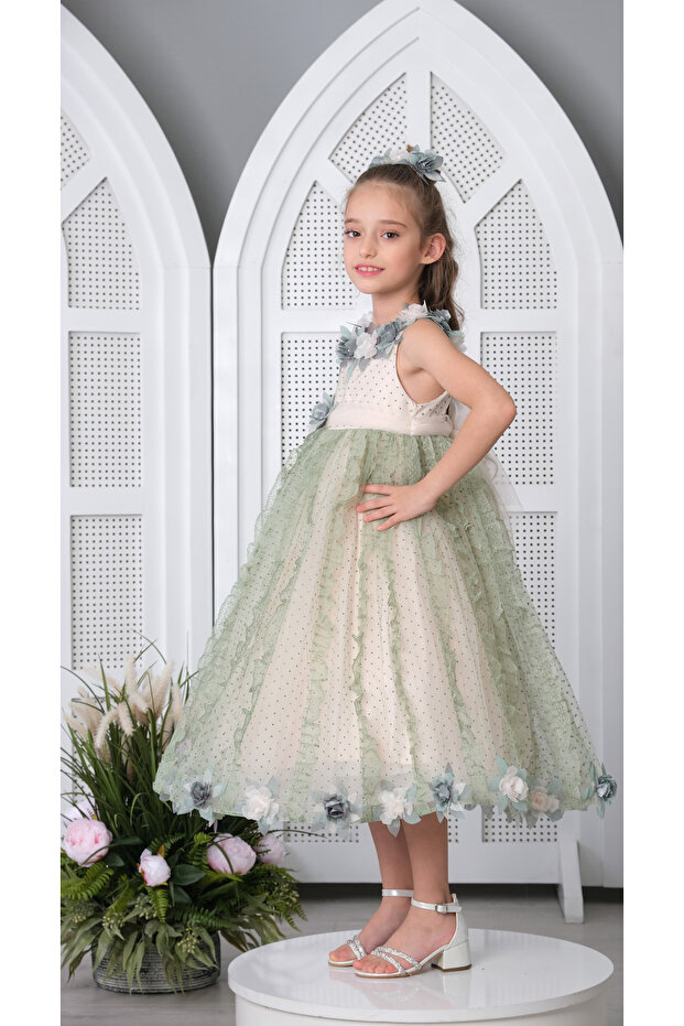 Green Girls' Dress - Model 3148