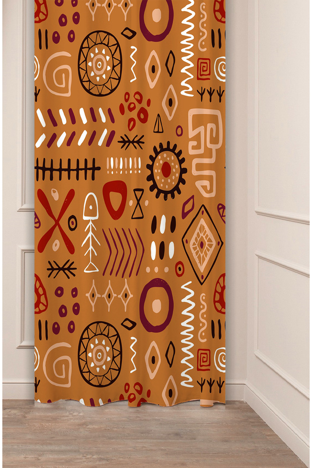Authentic, Anatolian, Ethnic, Bohemian Patterned Special Design Digital Printed (Single Wing) Modern Stylish Background Curtain