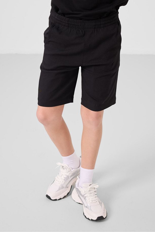 Siyah Pamuklu Oversize Fit Dokuma Hafif Esnek Chino Erkek Çocuk Şort Takım - 11277 - 3