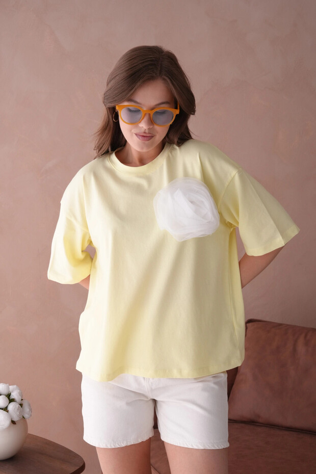 Sarı Kısa Kol Basic T-Shirt - 3