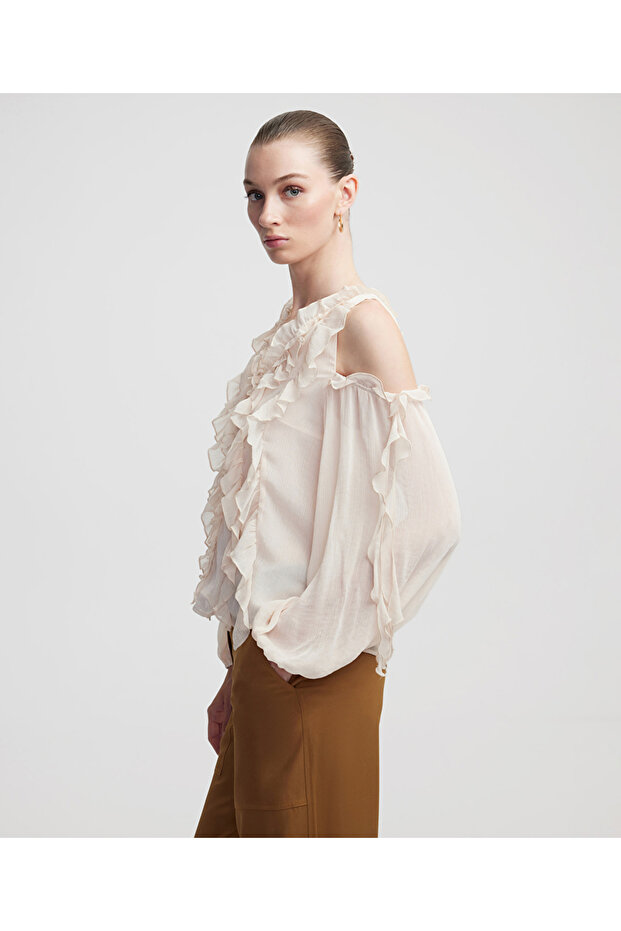 Fırfırlı cutout bluz - 5