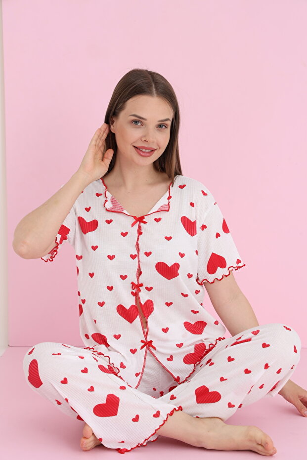 Raporlu Viskon Kurdeleli Pijama Takımı - 2