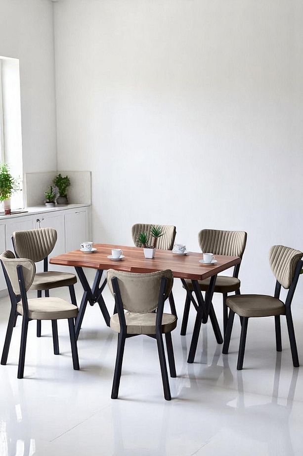 6 Kişilik Elma Mutfak Masa Takımı – Kütük MDF Salon Mutfak Yemek Masa Takımı - 3