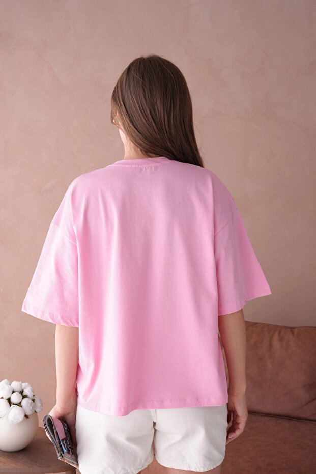 Pembe Kısa Kol Basic T-Shirt - 8