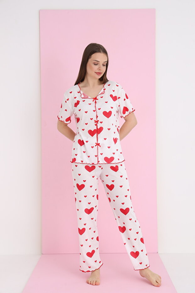 Raporlu Viskon Kurdeleli Pijama Takımı - 3