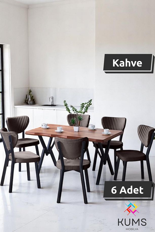 6 Kişilik Elma Mutfak Masa Takımı – Kütük MDF Salon Mutfak Yemek Masa Takımı - 1
