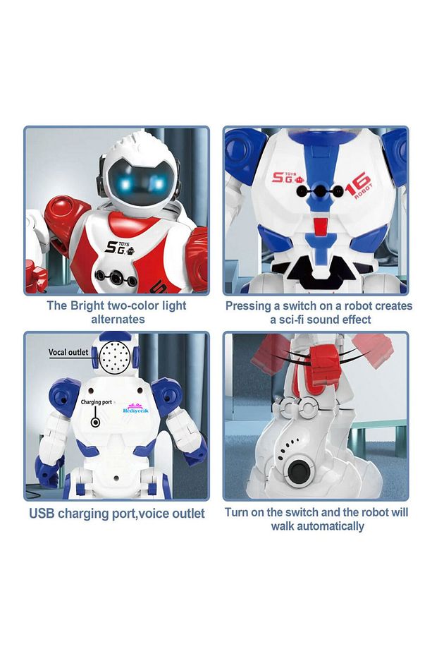 Rc El Sensörlü Uzaktan Kumandalı Şarjlı Akıllı Yapay Zeka Robot 28 Cm Mavi - 6