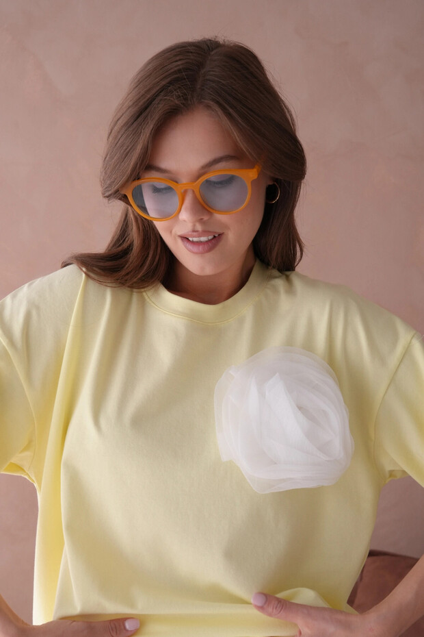 Sarı Kısa Kol Basic T-Shirt - 2