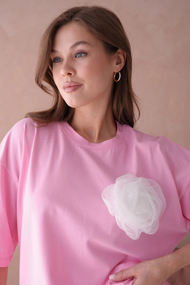 Pembe Kısa Kol Basic T-Shirt - 2