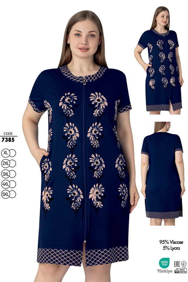Women's Large Size Viscose Lycra Fabric Zippered Summer Dress 7385