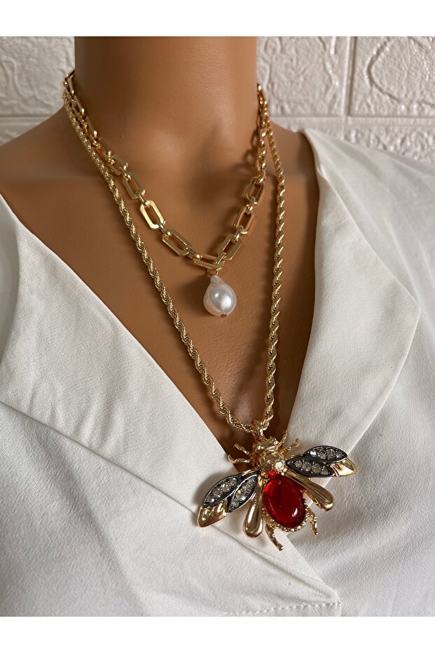 Marka model çelik arılı kolye seri - 4