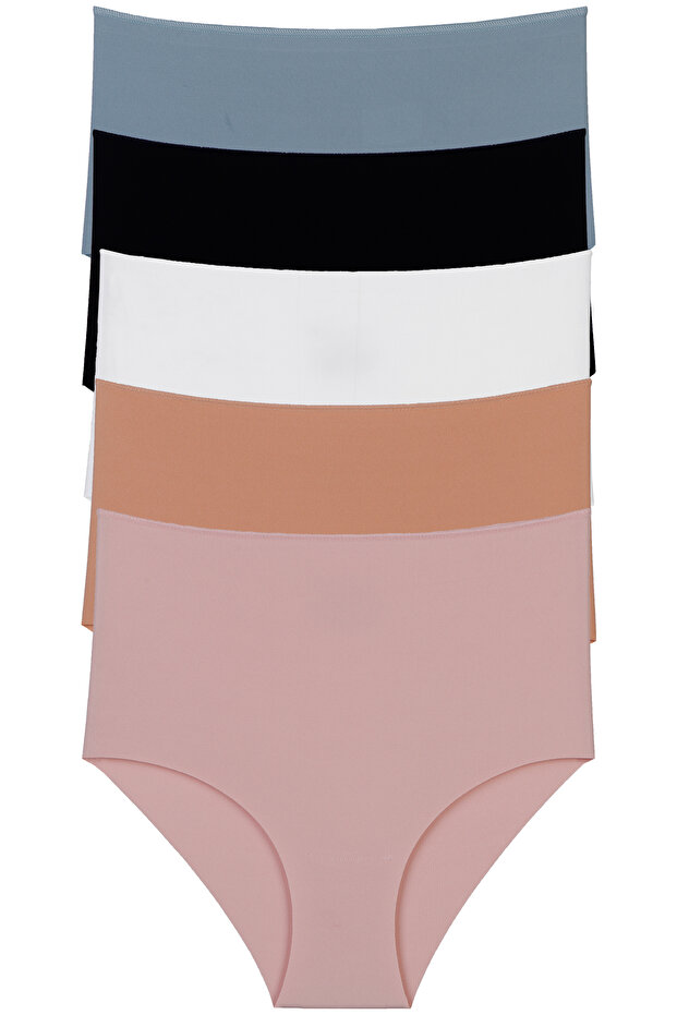 Women's Panties Extra High Waist Laser Cut Flexible Non-Marking 5-Pack Polyester Blue