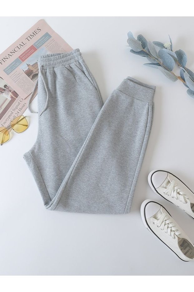 Elastic Waist Jogger Leg Gray Sweatpants Gray