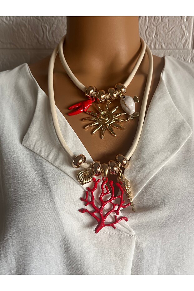 Marka model ikili mercan balık kolye - 4