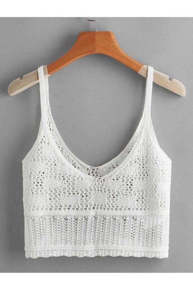 Women's Openwork Strappy Crop Knitwear Blouse