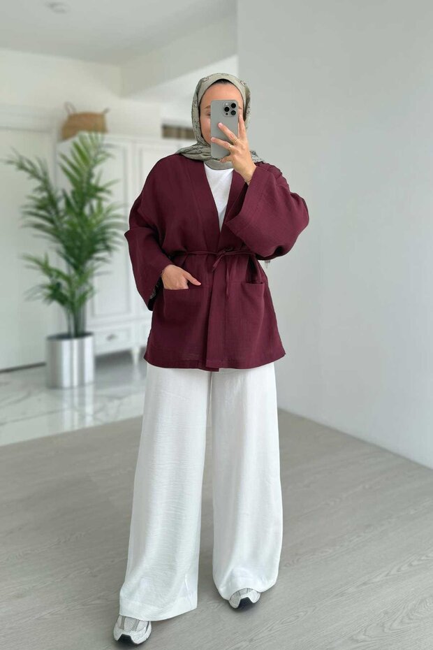 Müslin Kimono - Mürdüm - 4