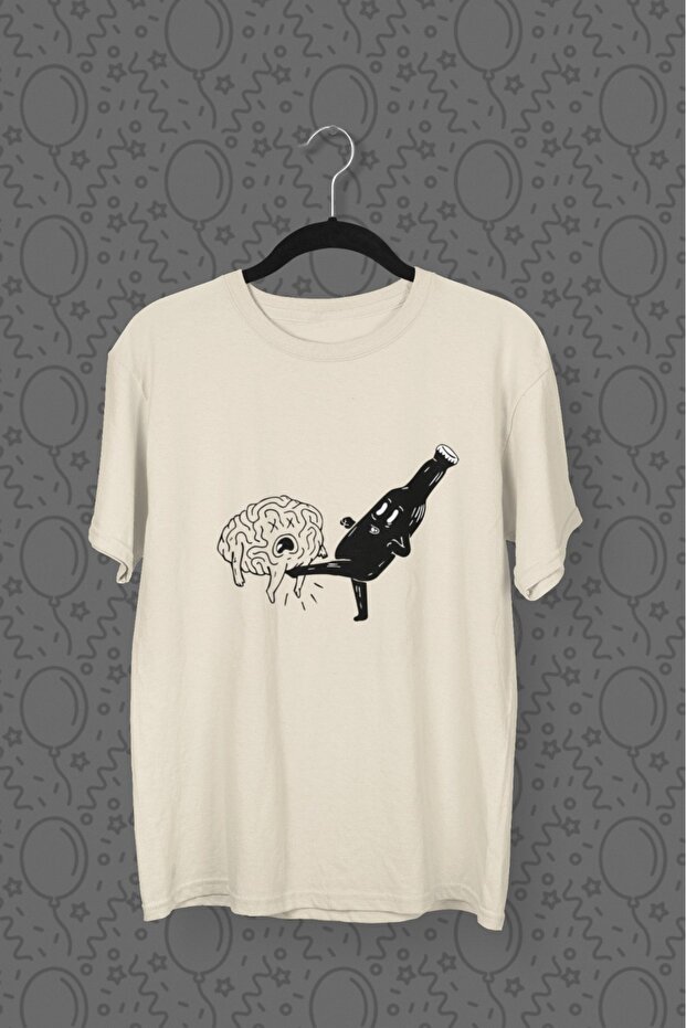 Men/Women - Brain on the Run - Transfer Printed Round Neck Short Sleeve Tee