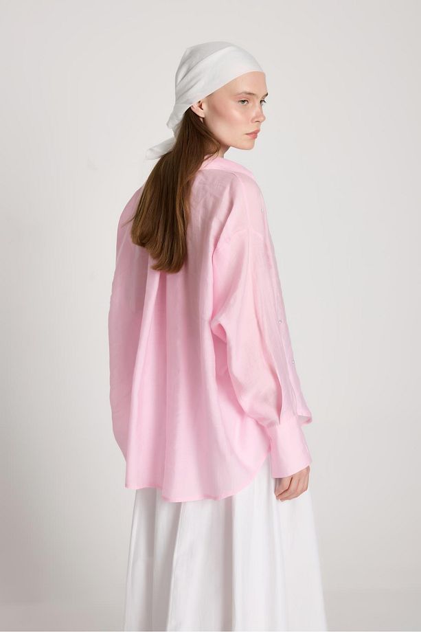 Breeze Oversize Taş Detaylı Gömlek Pembe - 6