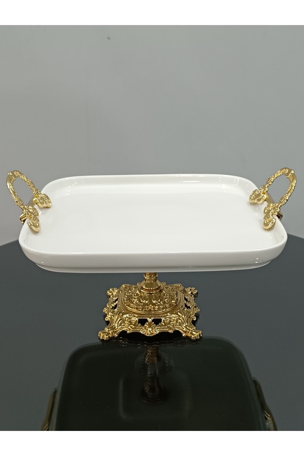 Porcelain Presentation Plate with Gold Handle and Foot