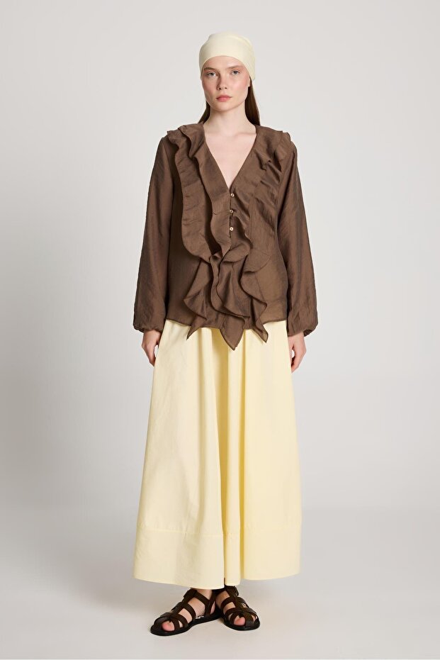 Καφέ μπλούζα Esmee Frilly - 1