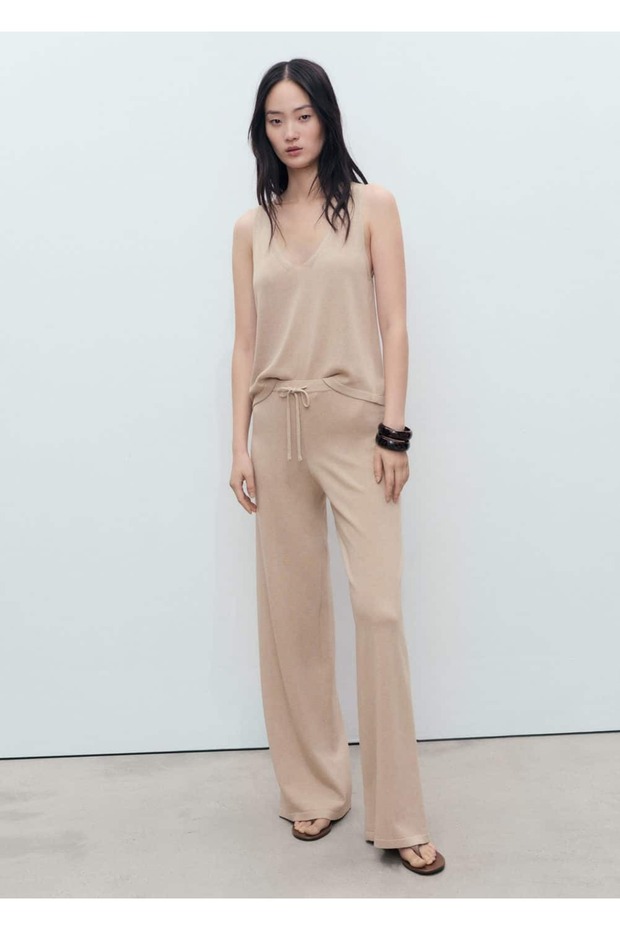 V yakalı triko bluz - 2