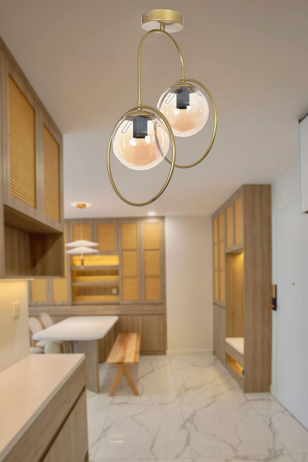 Simon Modern Salon - Mutfak - Yatak Odası - Hol - Eskitme Renk Gövde Bal Camlı 2 Li Avize - 1