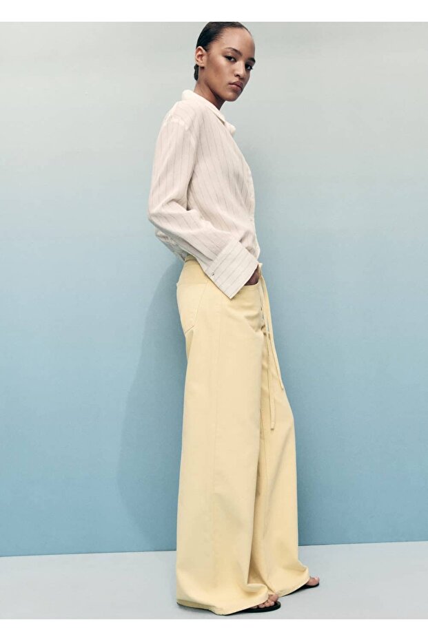 Düşük belli kemerli wideleg jean pantolon - 5