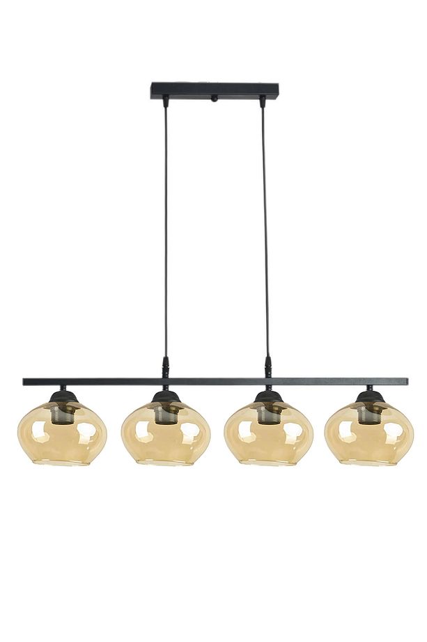 Albert Modern Salon - Mutfak Cafe Yemek Masası Üstü Siyah Renk Sıralı Bal Camlı 4 Lü Avize - 1
