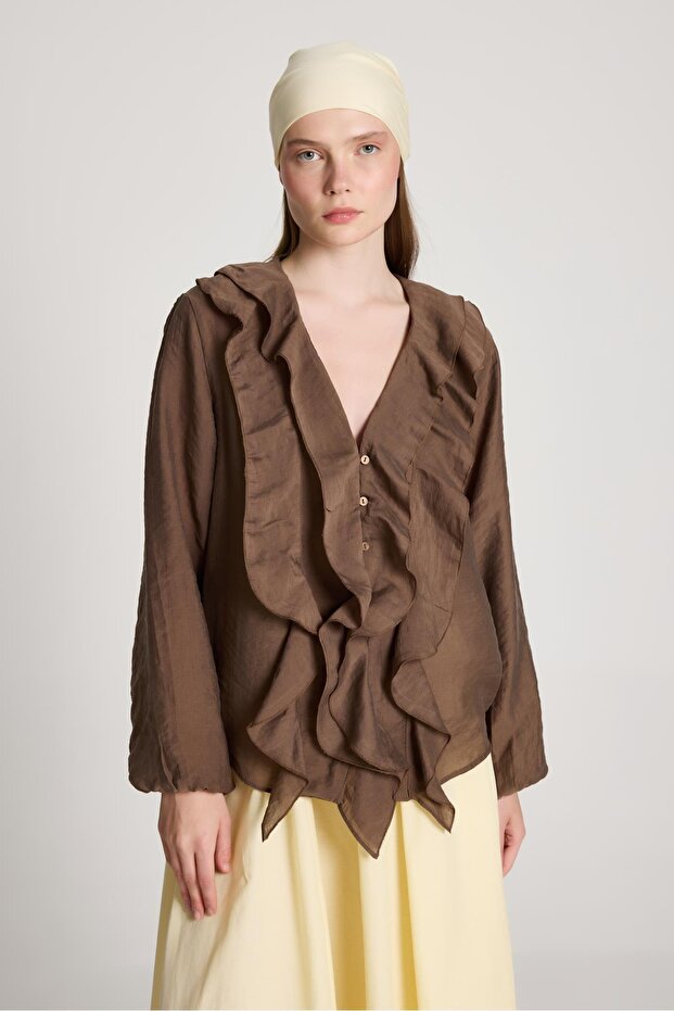 Καφέ μπλούζα Esmee Frilly - 3