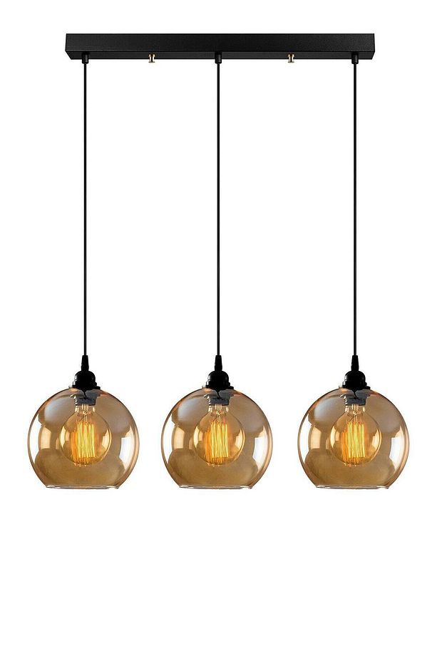 Mikro Özel Tasarım Salon - Mutfak - Yatak Odası Modern Bal Rengi Camlı Sıralı 3 Lü Siyah Avize - 1