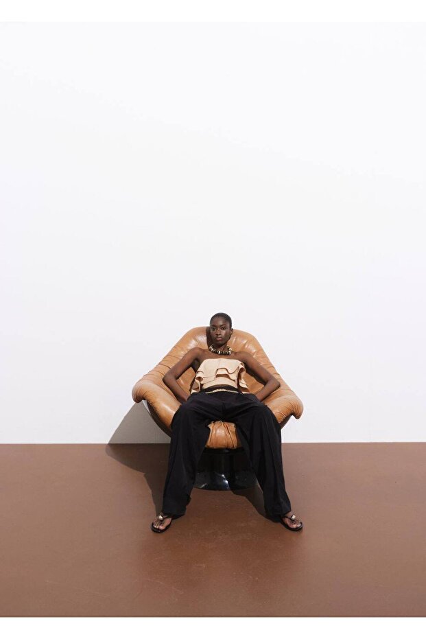 Volanlı straplez bluz - 8