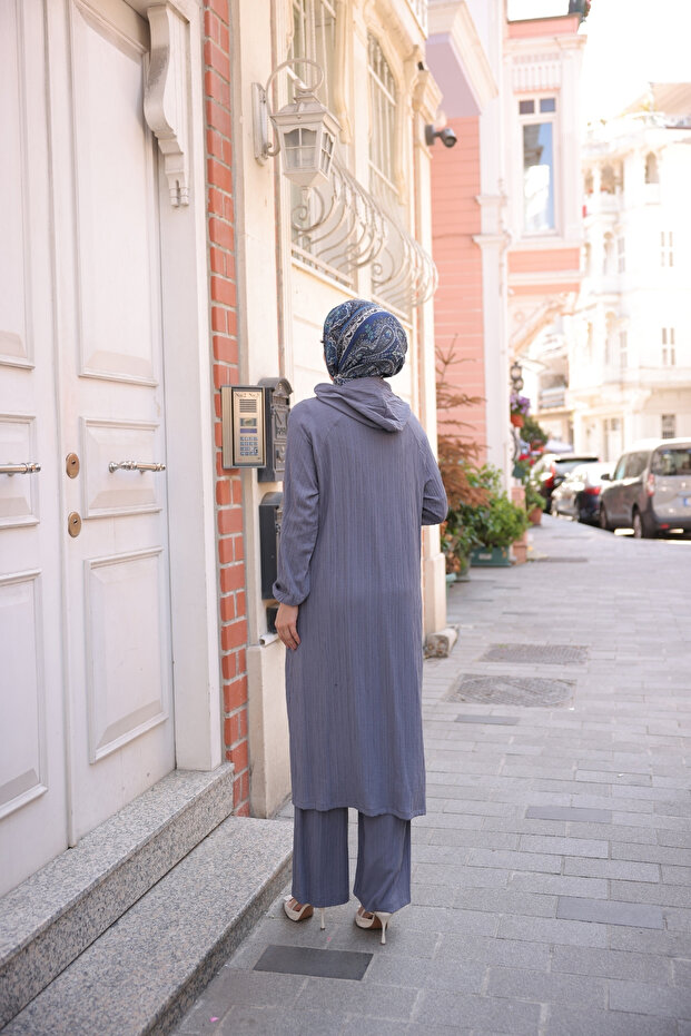 طقم بدلة رمادية مزدوجة - 8