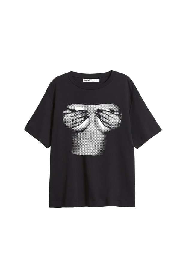 Silhouette Boobs V2 Printed Relaxed Fit Black Women's Tshirt