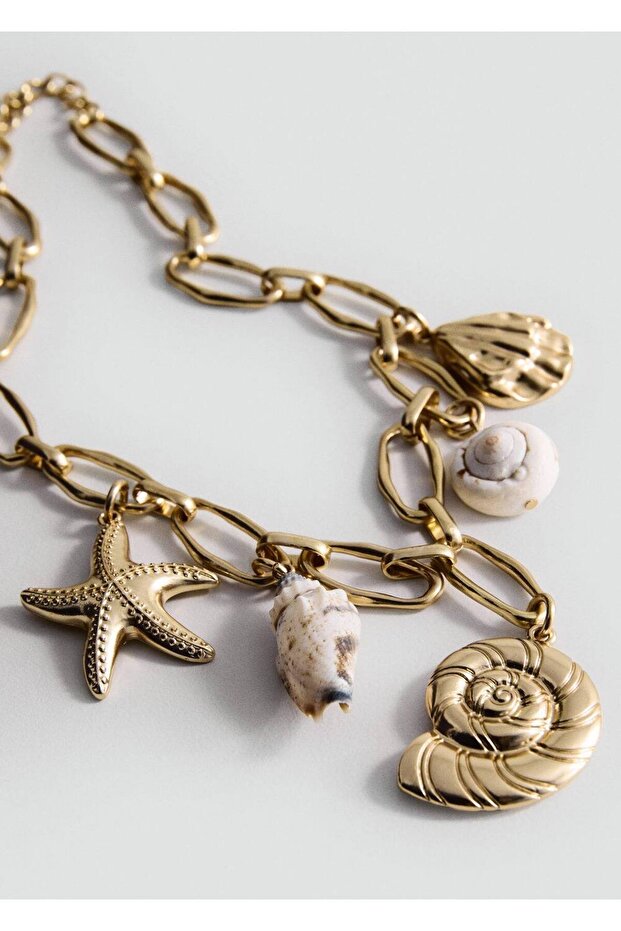 Deniz kabuğu detaylı boncuklu kolye - 1