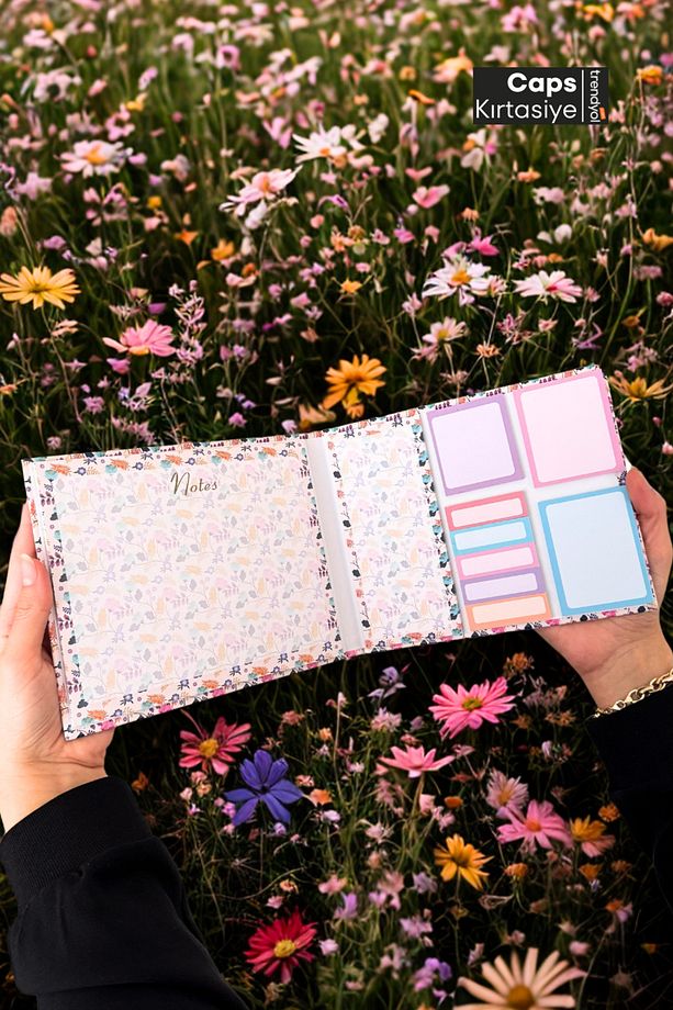 Çiçek Desenli Sticky (Yapışkanlı) Not Kağıdı & Not Bloknot Seti – 10 Farklı Yapışkanlı Not Kağıdı - 1