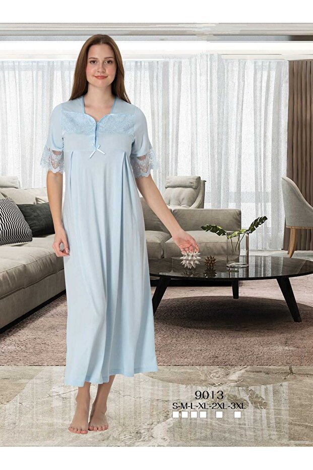 Women's Blue Lace Summer Special Design Cotton Maternity Maternity Nightgown