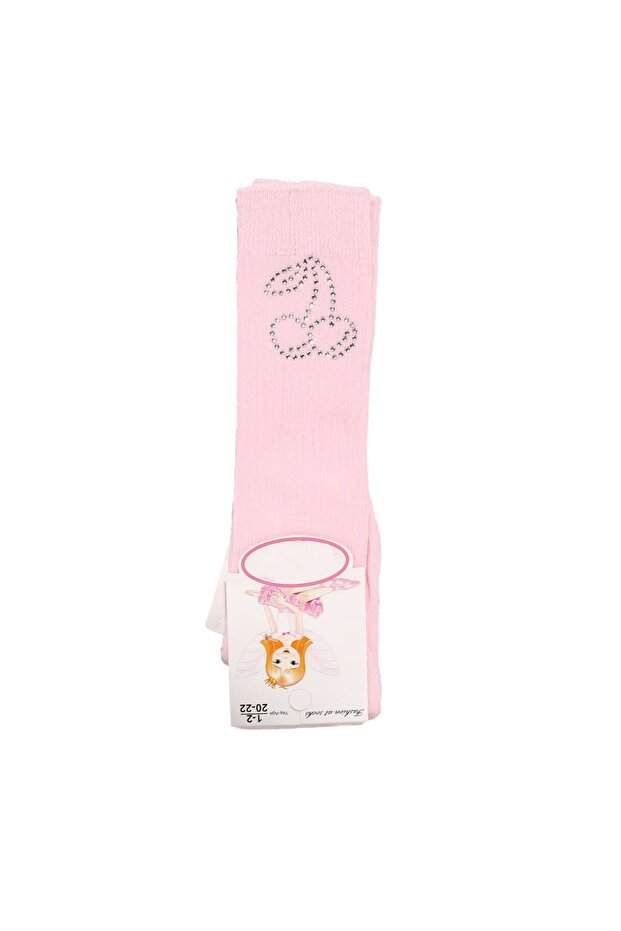 Baby Girl Pink Ankle Stone Cherry Patterned Knee Socks