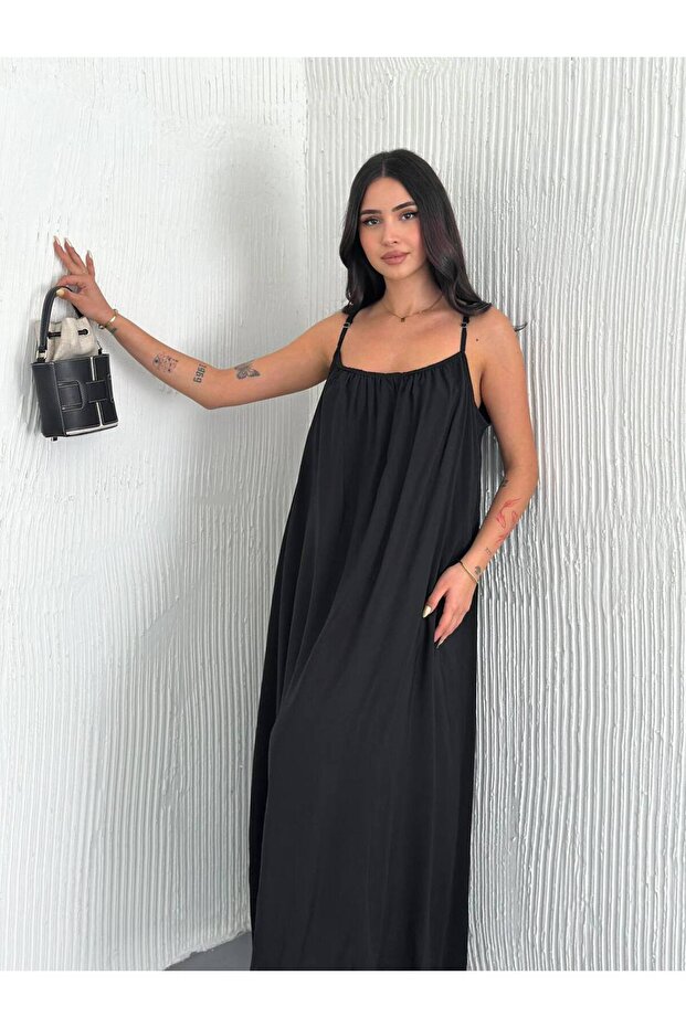 Askılı Basic Uzun Elbise - 2