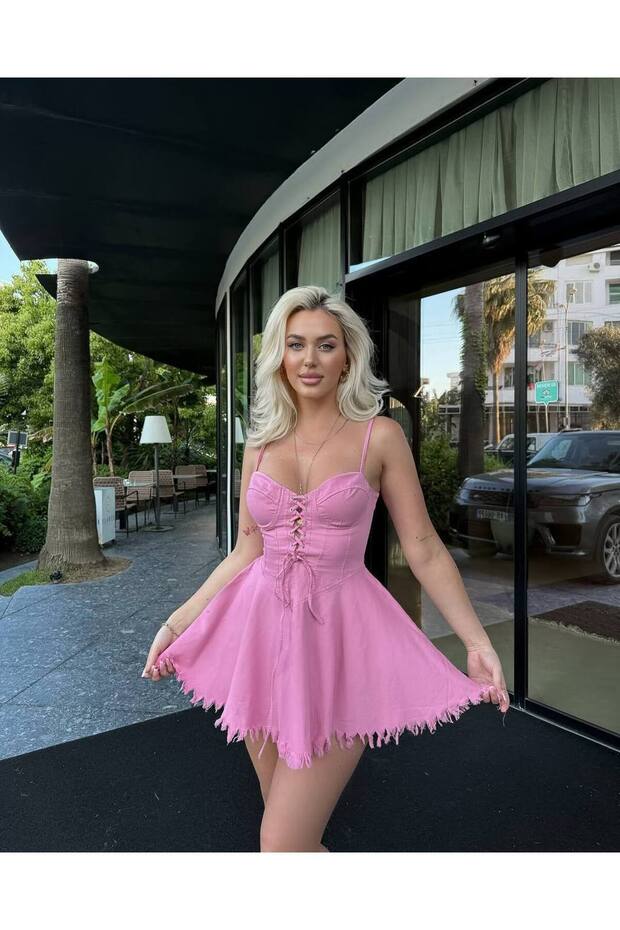 Denim Mini Elbise - 7